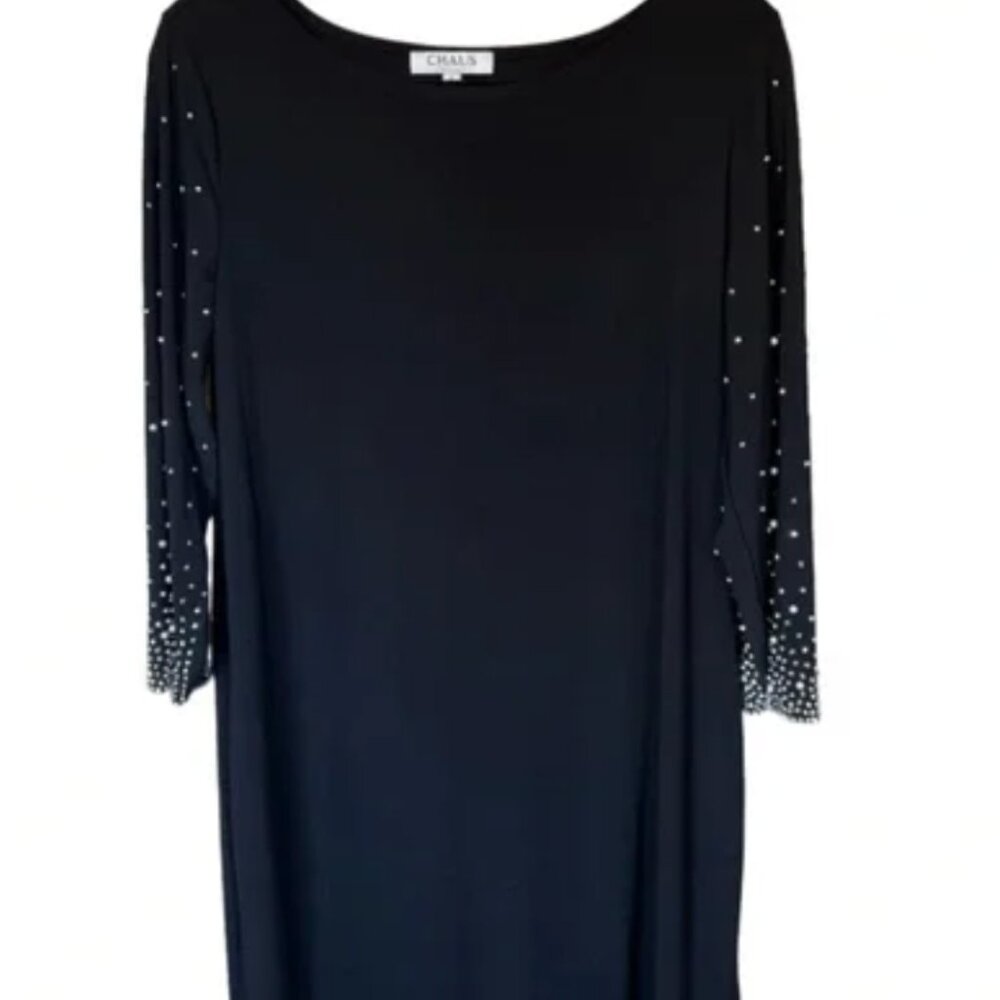 CHAUS NY Black Holiday Dress -Size Large-Pearls/Rhinestone Detail